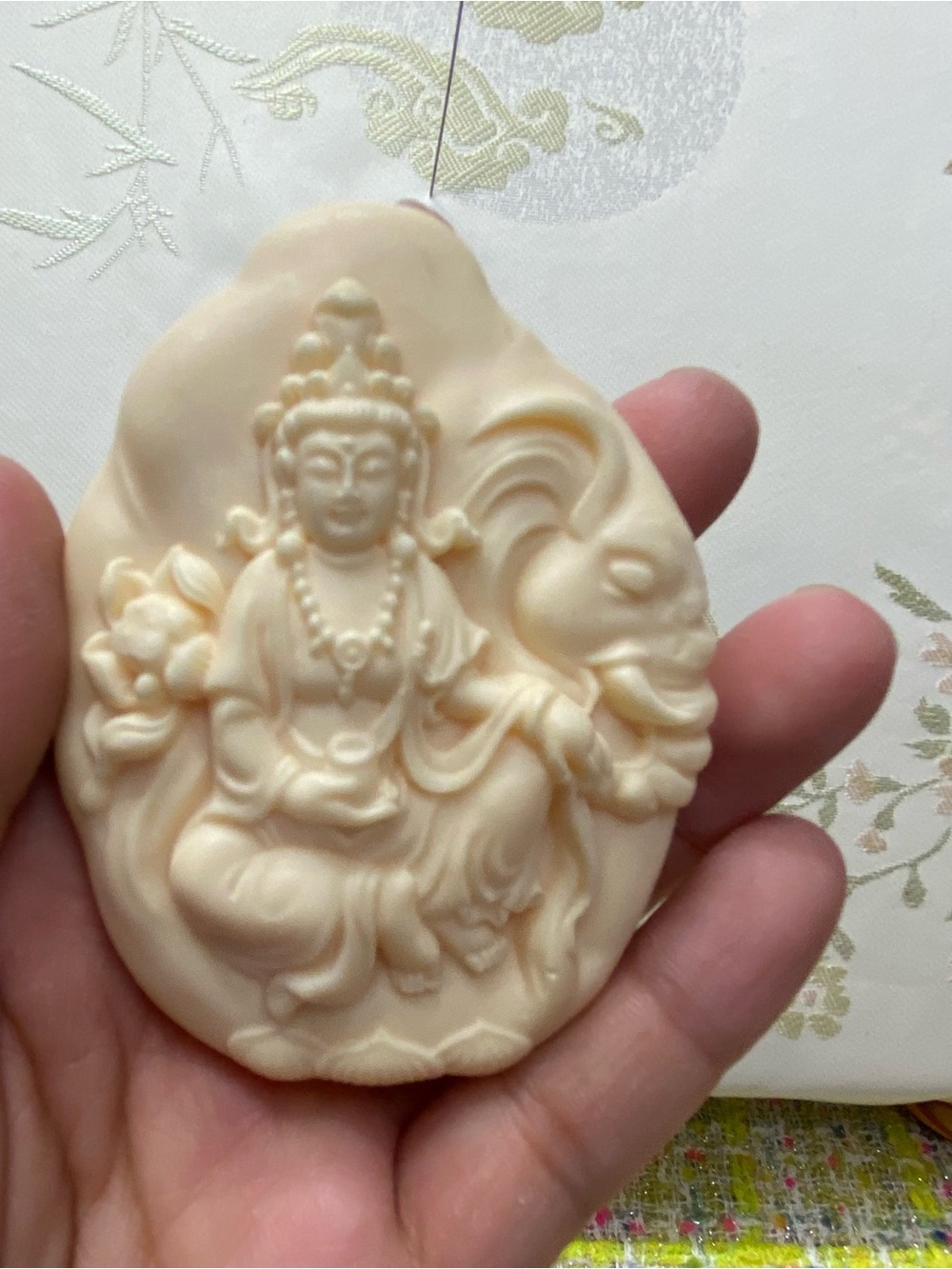 Carved Ivory-Tone Kwan Yin Pendant